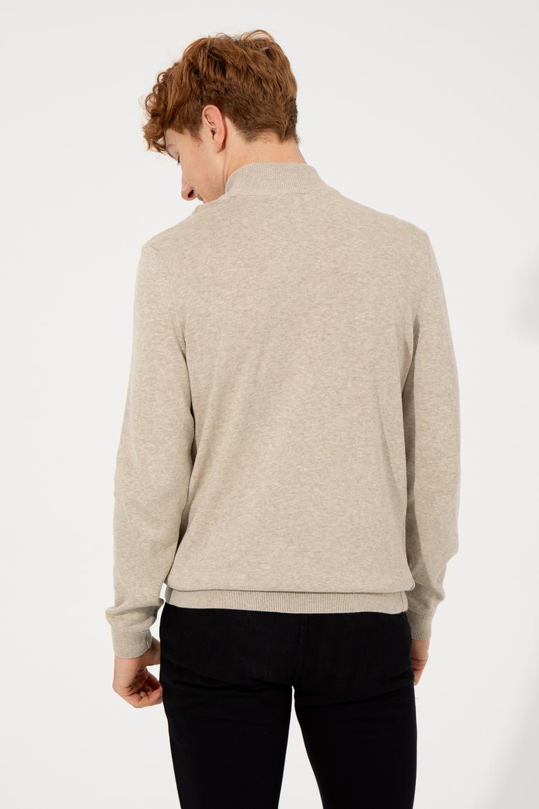 Erkek Taş Melanj Balıkçı Yaka Basic Triko Kazak - 50253449159