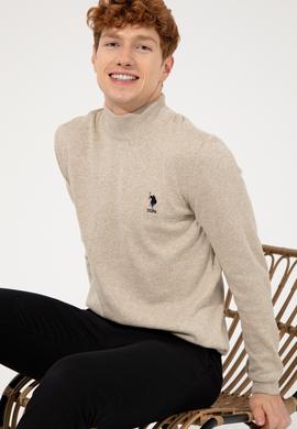 Erkek Taş Melanj Balıkçı Yaka Basic Triko Kazak - 50253449159