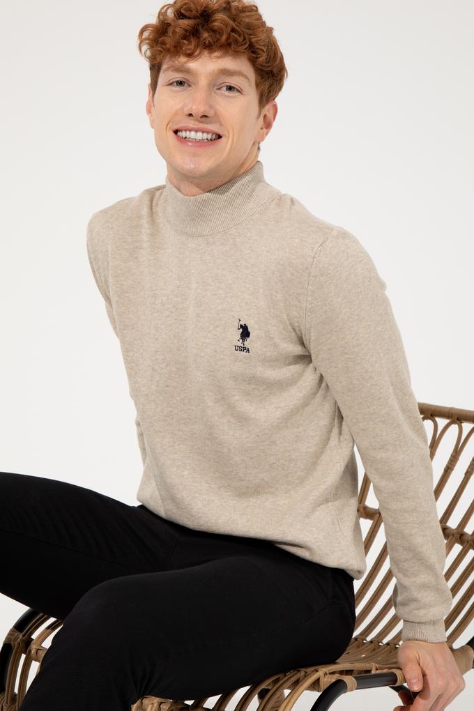 Erkek Taş Melanj Balıkçı Yaka Basic Triko Kazak