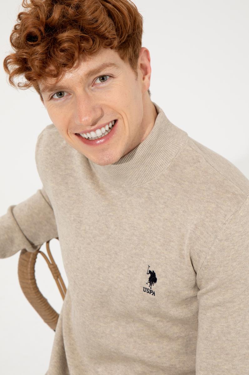 Erkek Taş Melanj Balıkçı Yaka Basic Triko Kazak