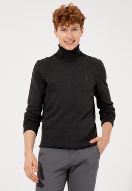 Erkek Antrasit Melanj Balıkçı Yaka Basic Triko Kazak - 50251874044