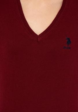 Kadın Bordo V Yaka  Basic Kazak - 50251913018