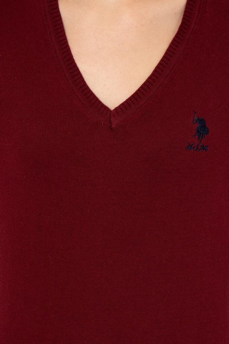 Kadın Bordo V Yaka  Basic Kazak - 50251913018