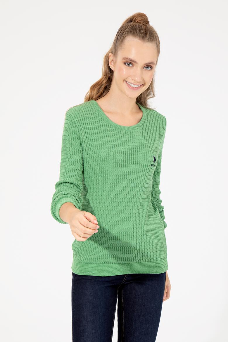 Kadın Mint Melanj Basic Bisiklet Yaka Kazak - 50255658072