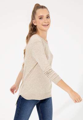 Kadın Taş Melanj  Bisiklet Yaka Basic Kazak - 50251905146