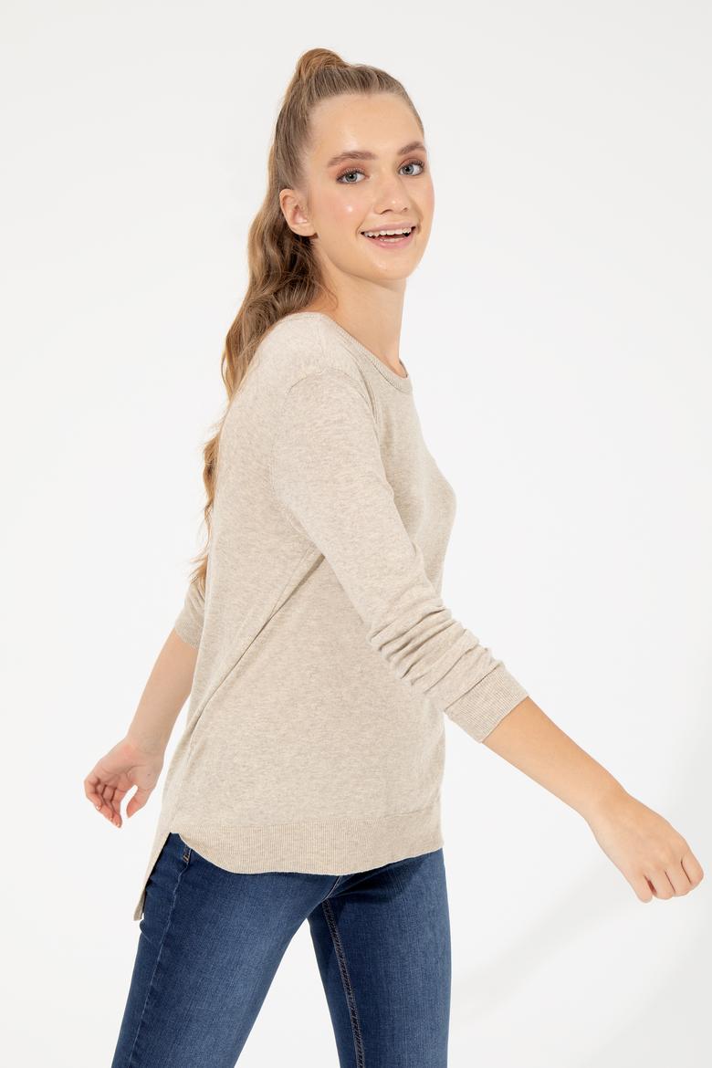 Kadın Taş Melanj  Bisiklet Yaka Basic Kazak - 50251905146