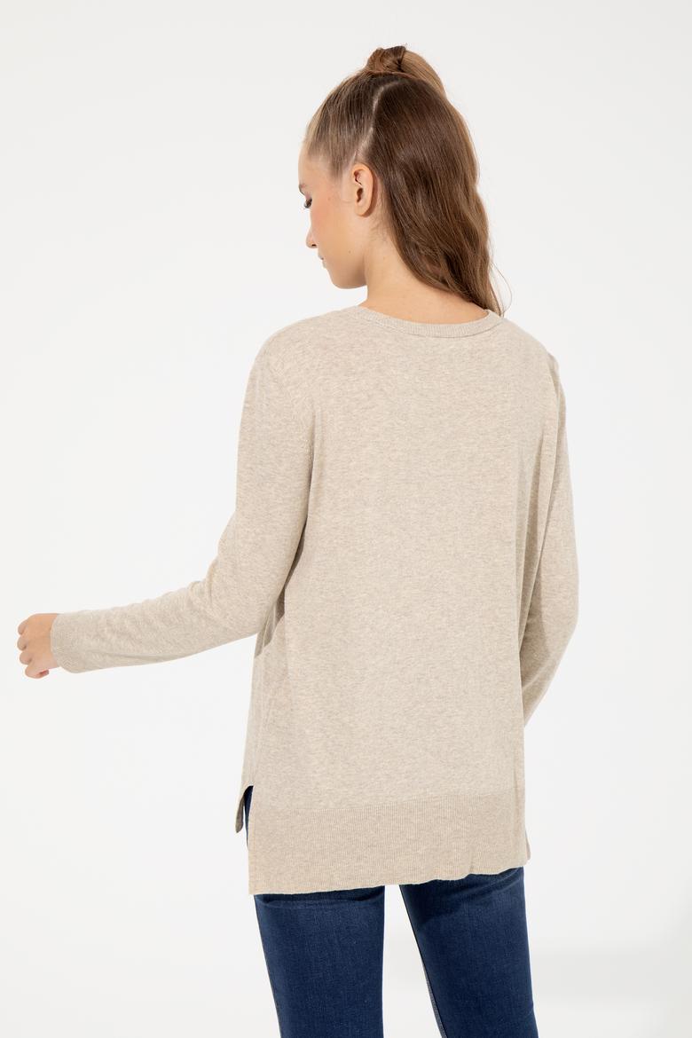 Kadın Taş Melanj  Bisiklet Yaka Basic Kazak - 50251905146