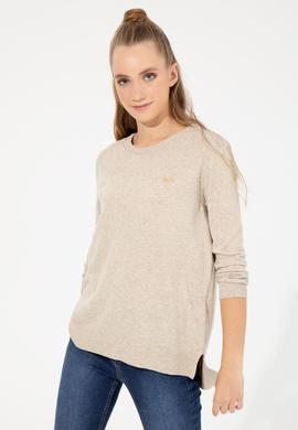 Kadın Taş Melanj  Bisiklet Yaka Basic Kazak - 50251905146