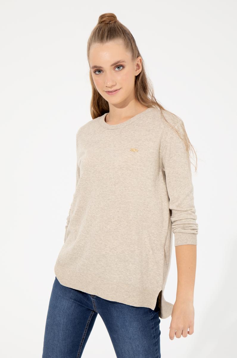 Kadın Taş Melanj  Bisiklet Yaka Basic Kazak