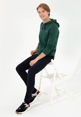 Erkek Yeşil Kapüşonlu Basic Sweatshirt - 50257225021