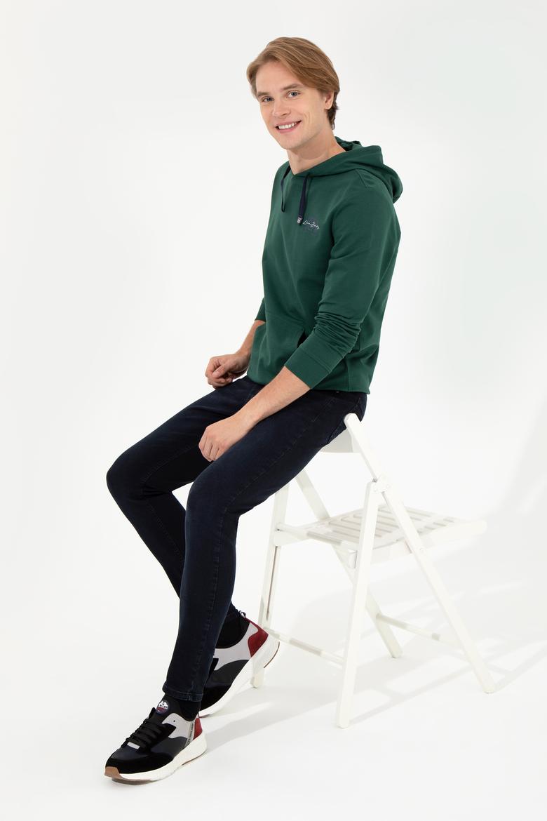 Erkek Yeşil Kapüşonlu Basic Sweatshirt - 50257225021