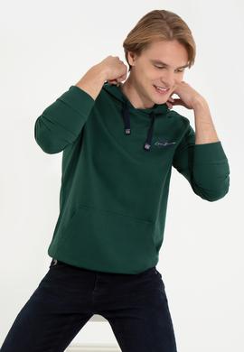 Erkek Yeşil Kapüşonlu Basic Sweatshirt - 50257225021