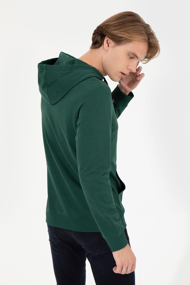 Erkek Yeşil Kapüşonlu Basic Sweatshirt - 50257225021