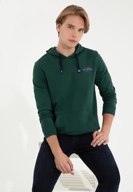 Erkek Yeşil Kapüşonlu Basic Sweatshirt - 50257225021