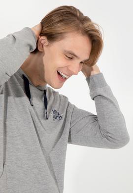 Erkek Gri Melanj Kapüşonlu Basic Sweatshirt - 50257225069