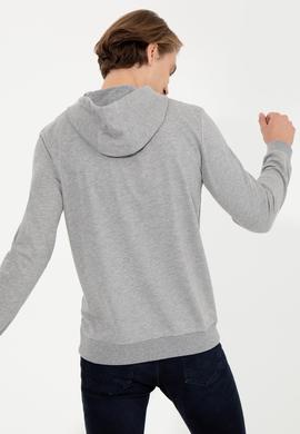 Erkek Gri Melanj Kapüşonlu Basic Sweatshirt - 50257225069