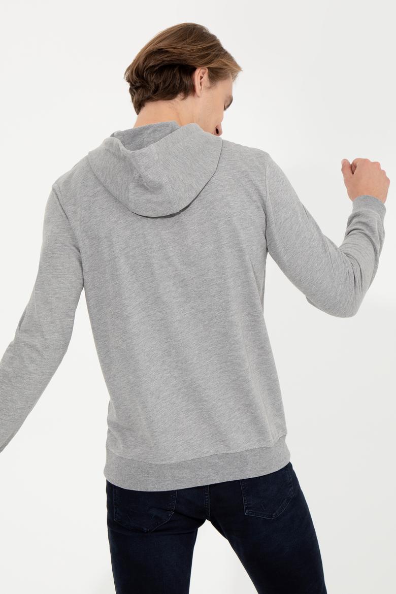 Erkek Gri Melanj Kapüşonlu Basic Sweatshirt - 50257225069