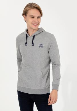 Erkek Gri Melanj Kapüşonlu Basic Sweatshirt - 50257225069