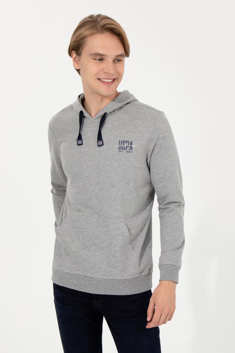 Erkek Gri Melanj Kapüşonlu Basic Sweatshirt - 50257225069