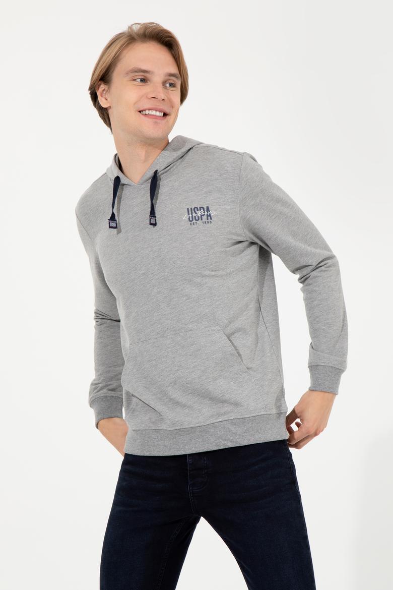 Erkek Gri Melanj Kapüşonlu Basic Sweatshirt - 50257225069