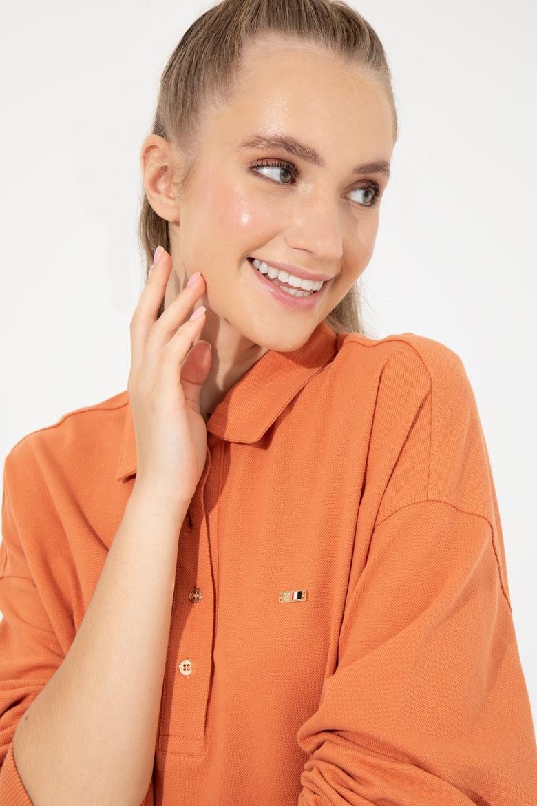 Kadın Kiremit Polo Yaka Sweatshirt - 50260880005