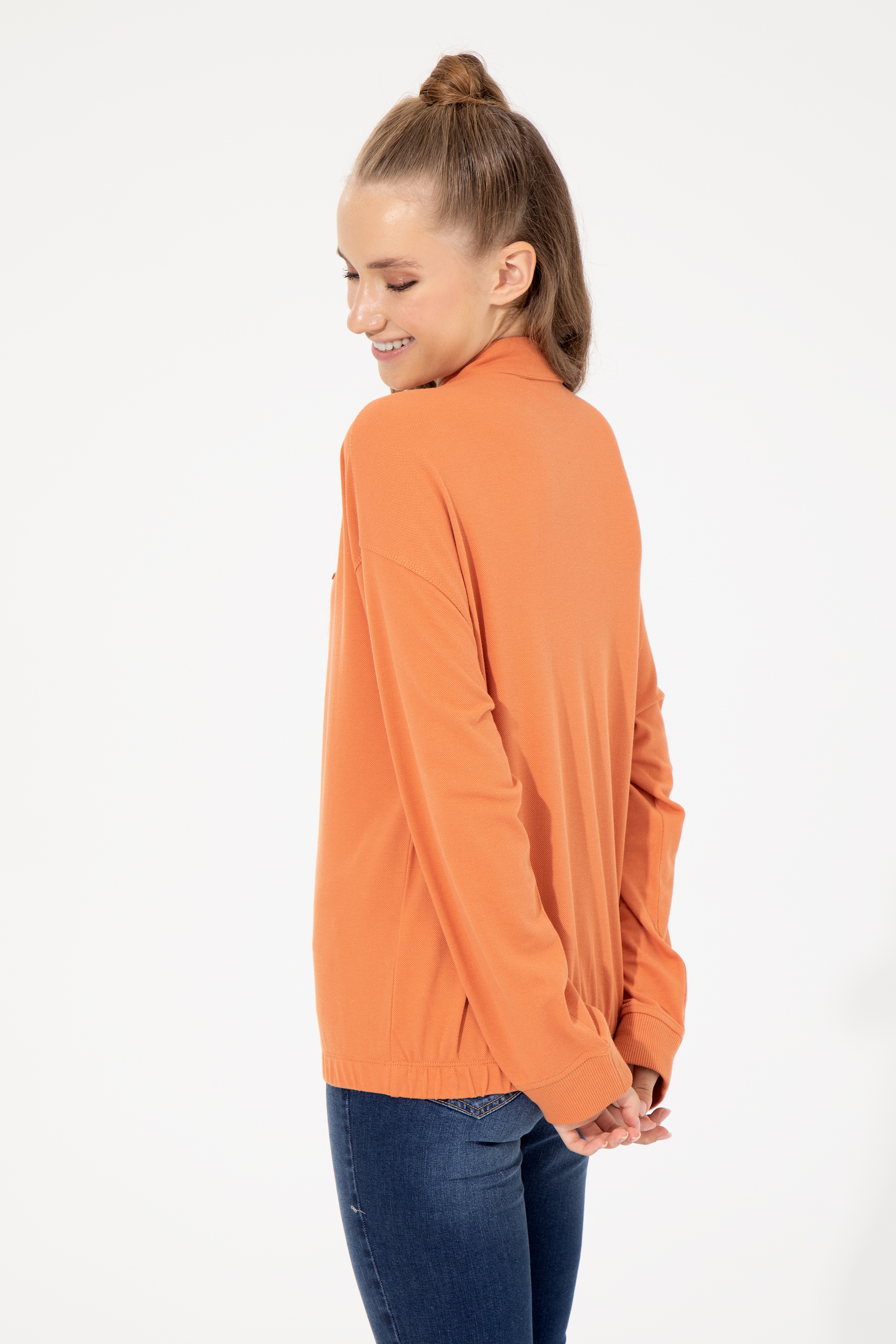 Kadın Kiremit Polo Yaka Sweatshirt - Image 5