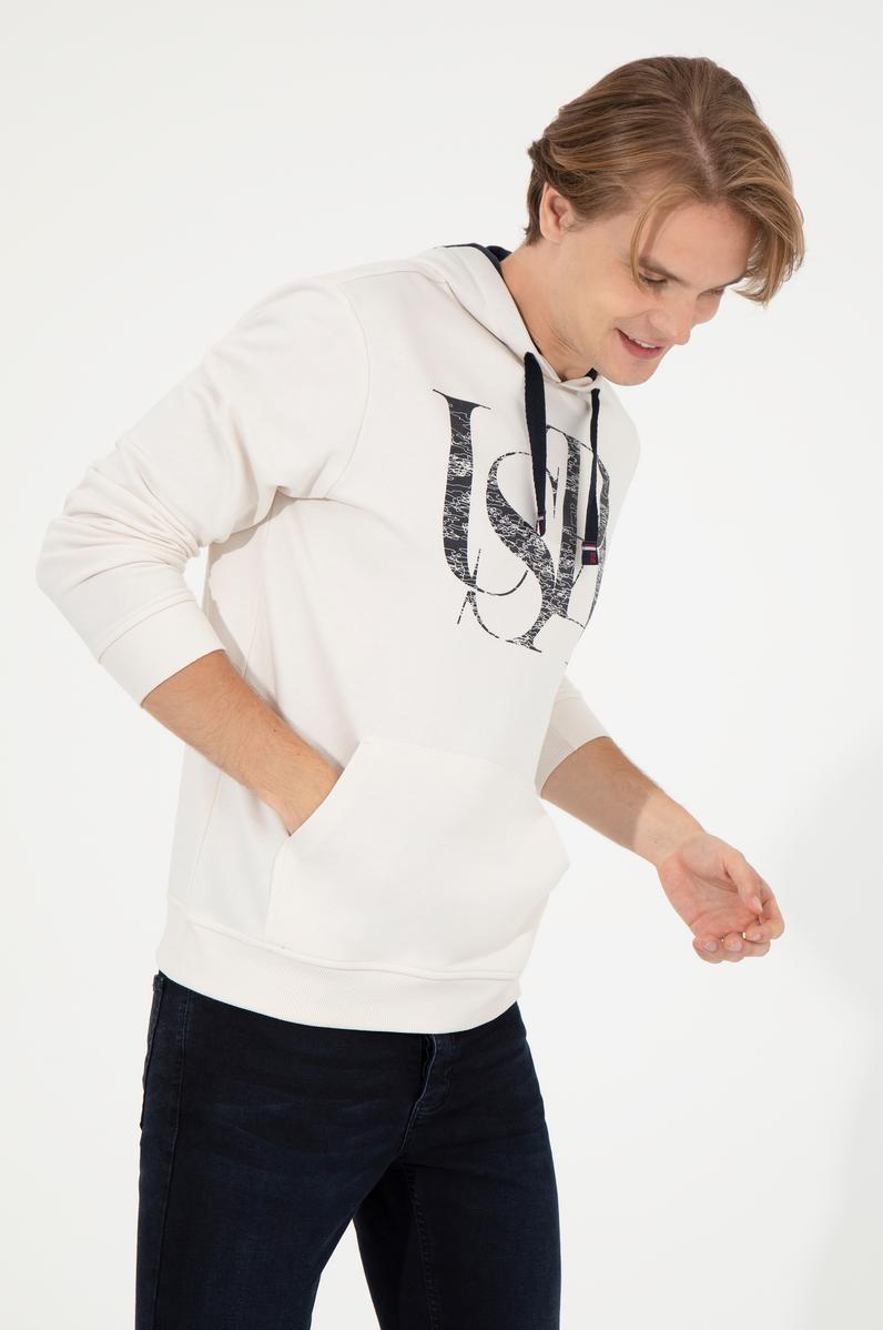 Erkek Ekru Kapüşonlu Sweatshirt