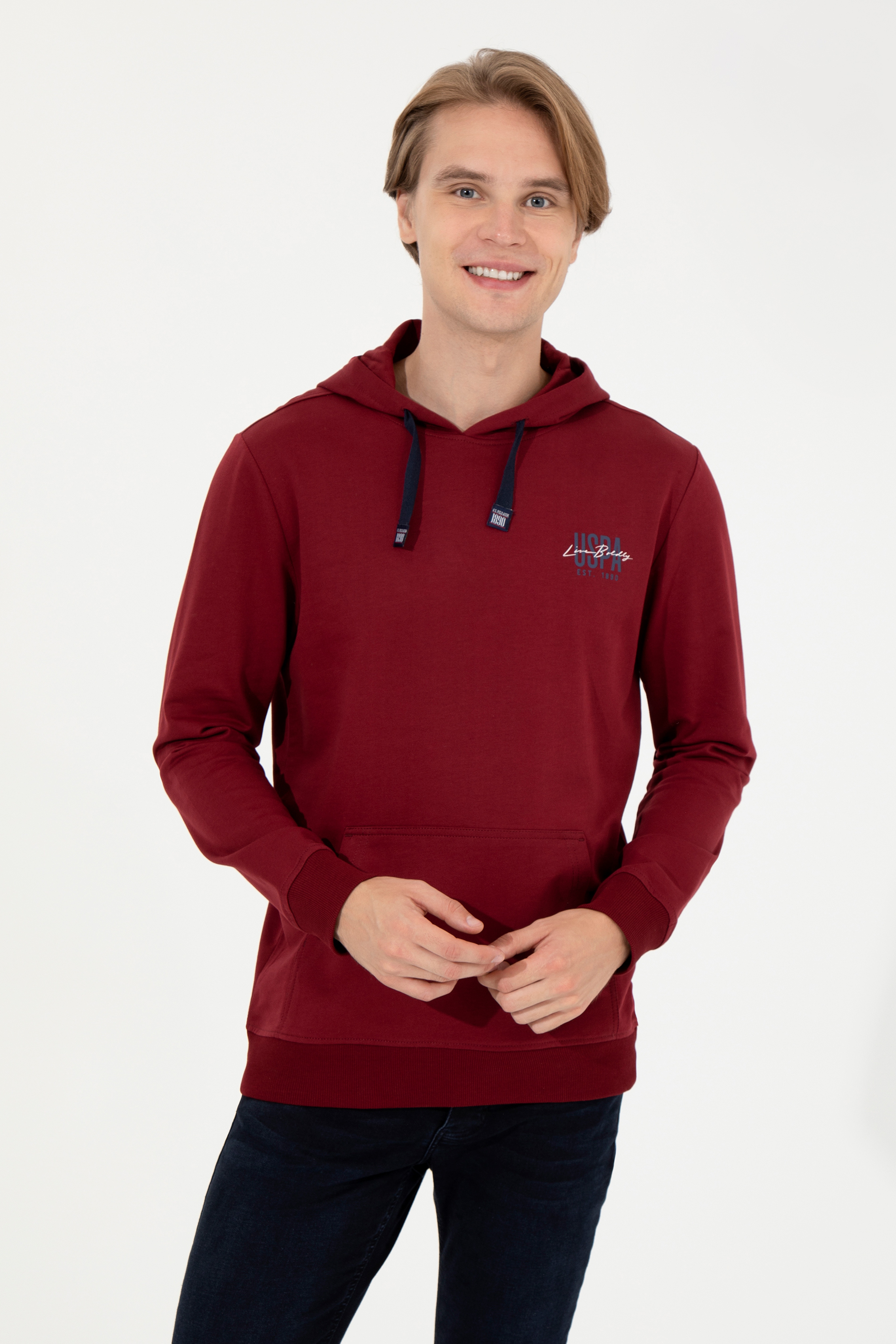Erkek Vişne Kapüşonlu Basic Sweatshirt - Image 2