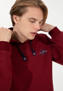 Erkek Vişne Kapüşonlu Basic Sweatshirt - 50257225009