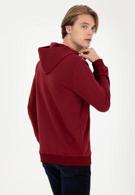 Erkek Vişne Kapüşonlu Basic Sweatshirt - 50257225009