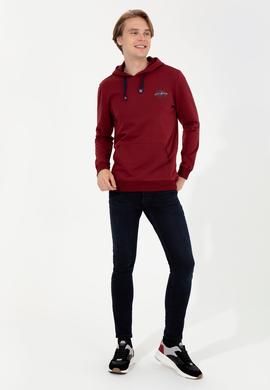 Erkek Vişne Kapüşonlu Basic Sweatshirt - 50257225009