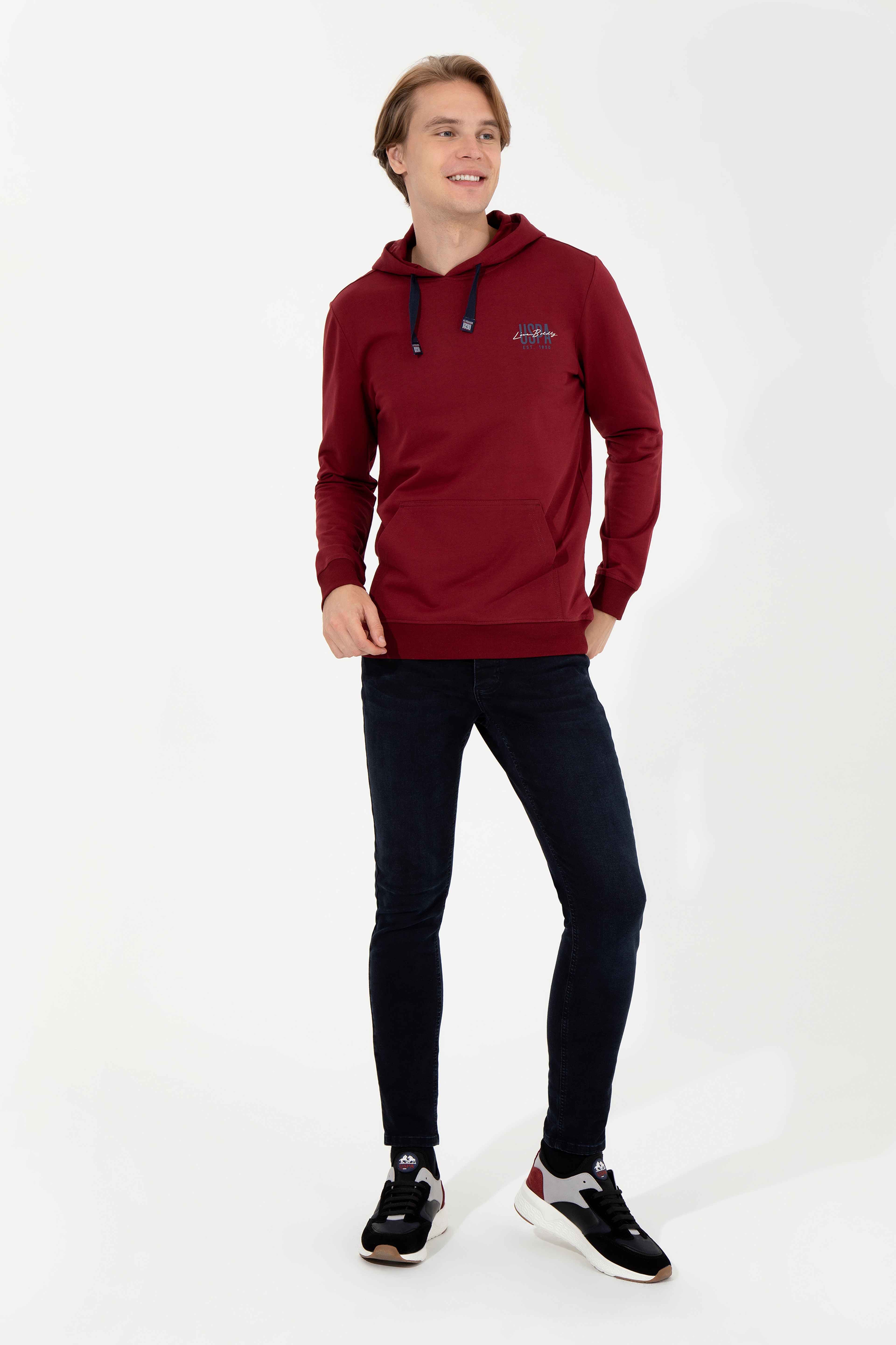 Erkek Vişne Kapüşonlu Basic Sweatshirt - Image 4