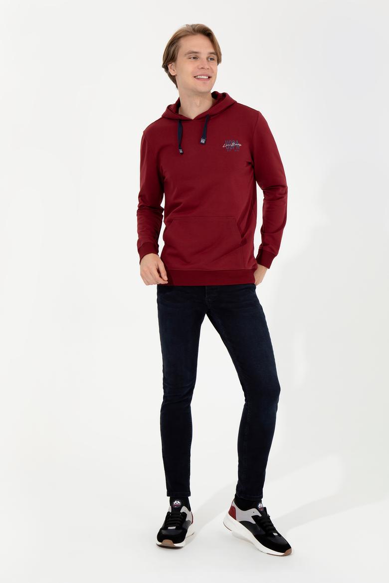 Erkek Vişne Kapüşonlu Basic Sweatshirt - 50257225009
