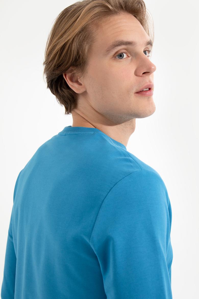 Erkek Kobalt Mavi Basic Sweatshirt - 50257281069