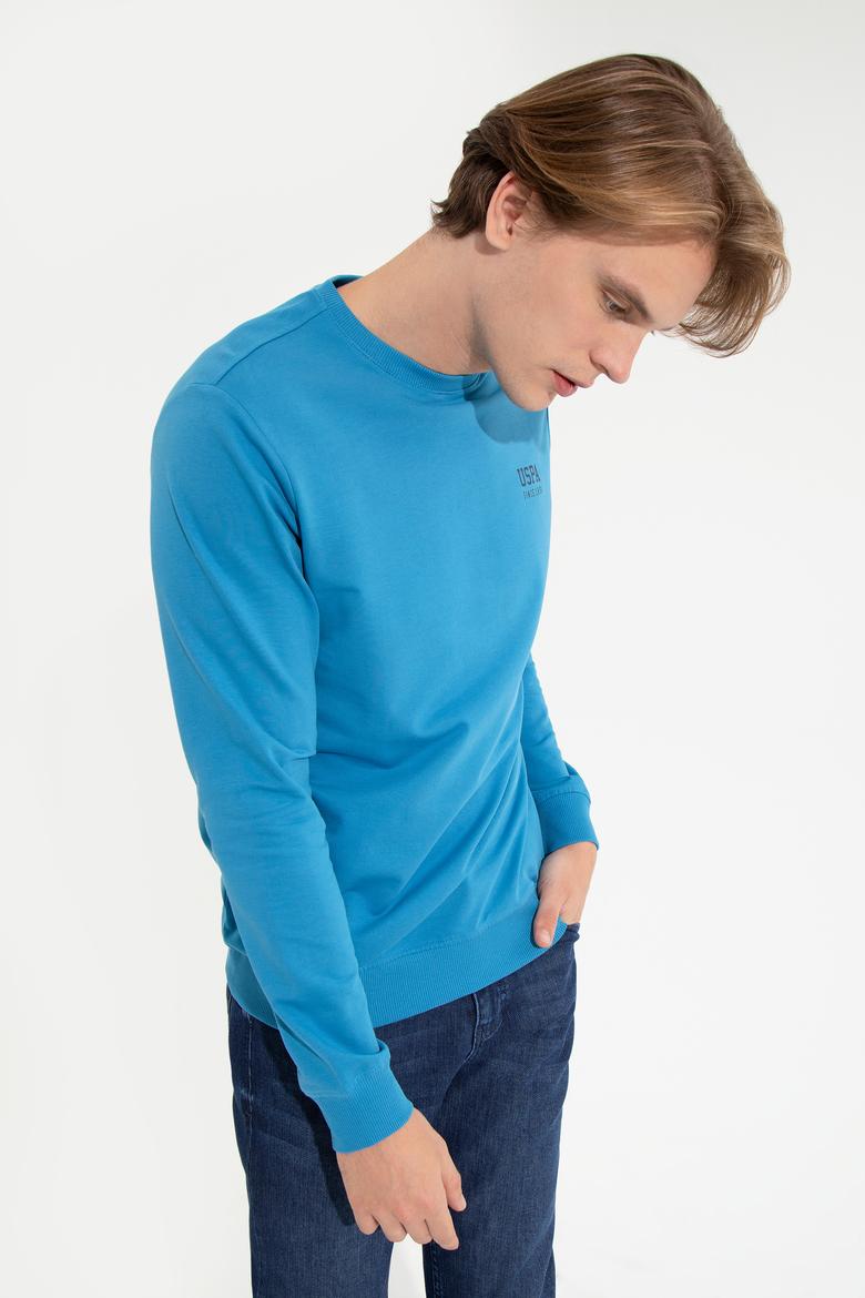 Erkek Kobalt Mavi Basic Sweatshirt - 50257281069