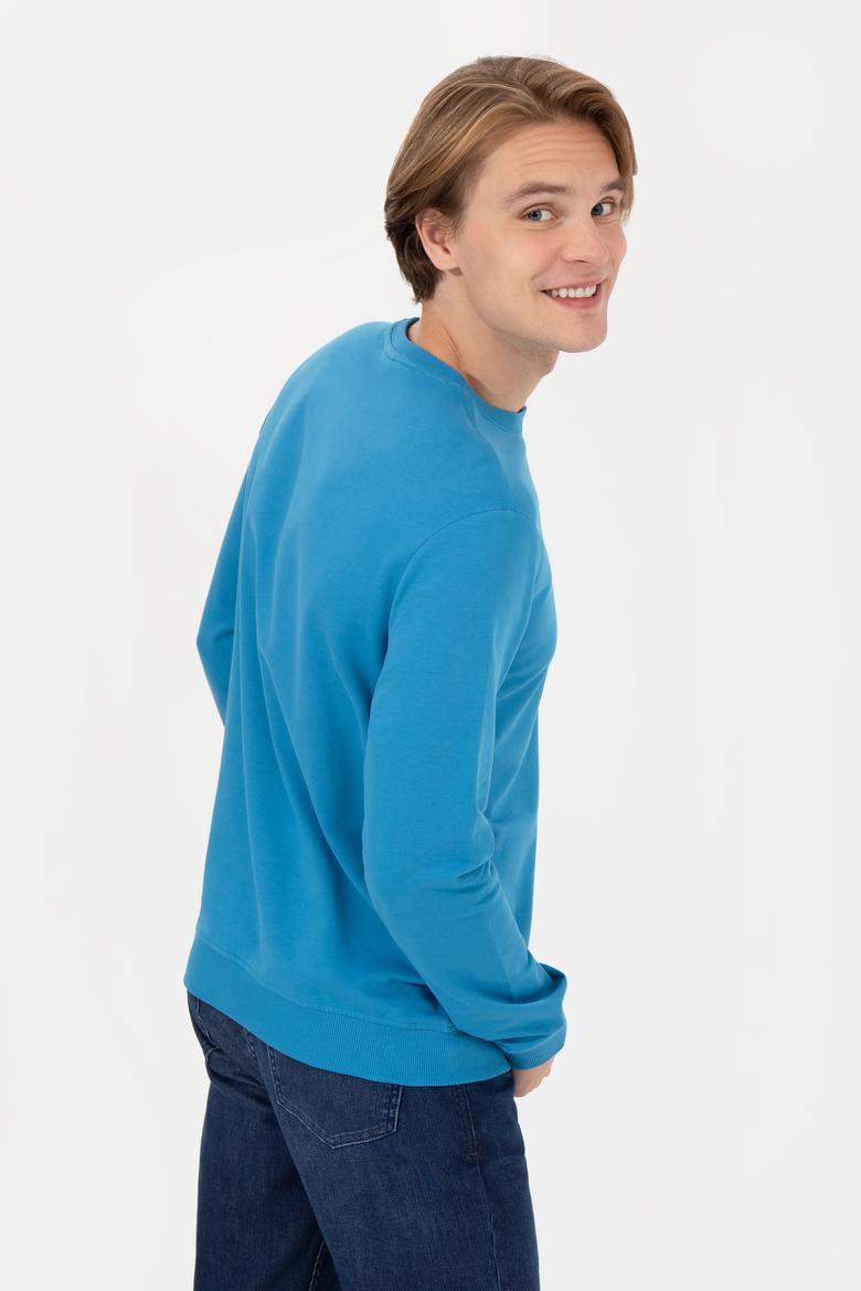 Erkek Kobalt Mavi Basic Sweatshirt - 50257281069