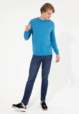 Erkek Kobalt Mavi Basic Sweatshirt - 50257281069