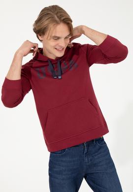 Erkek Vişne Basic Kapüşonlu Sweatshirt - 50257164040