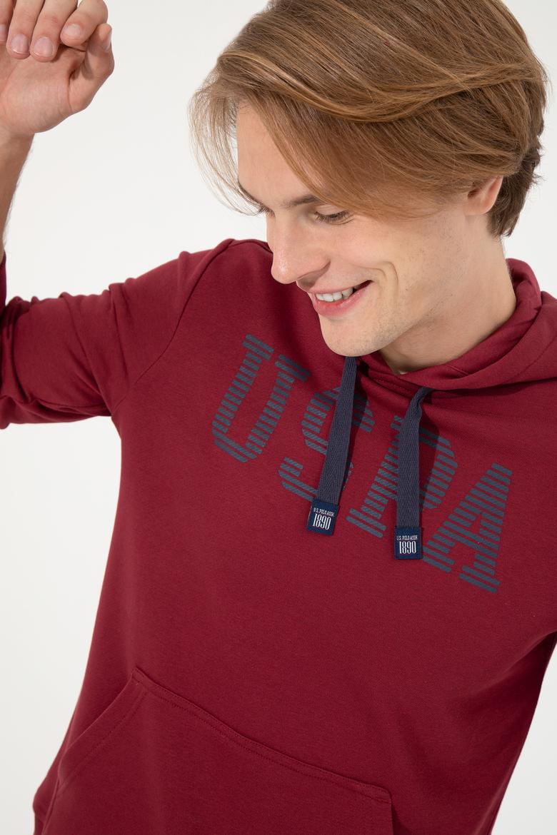 Erkek Vişne Basic Kapüşonlu Sweatshirt