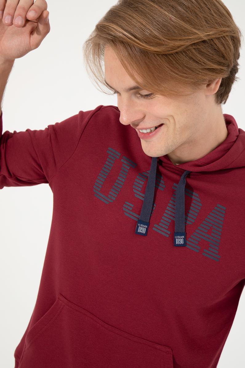 Erkek Vişne Basic Kapüşonlu Sweatshirt