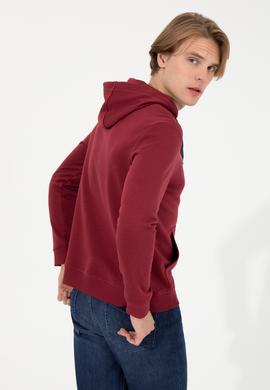 Erkek Vişne Basic Kapüşonlu Sweatshirt - 50257164040