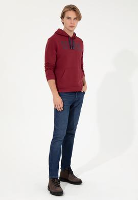 Erkek Vişne Basic Kapüşonlu Sweatshirt - 50257164040