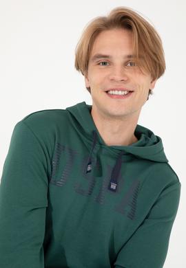 Erkek Yeşil Kapüşonlu Basic Sweatshirt - 50257164050