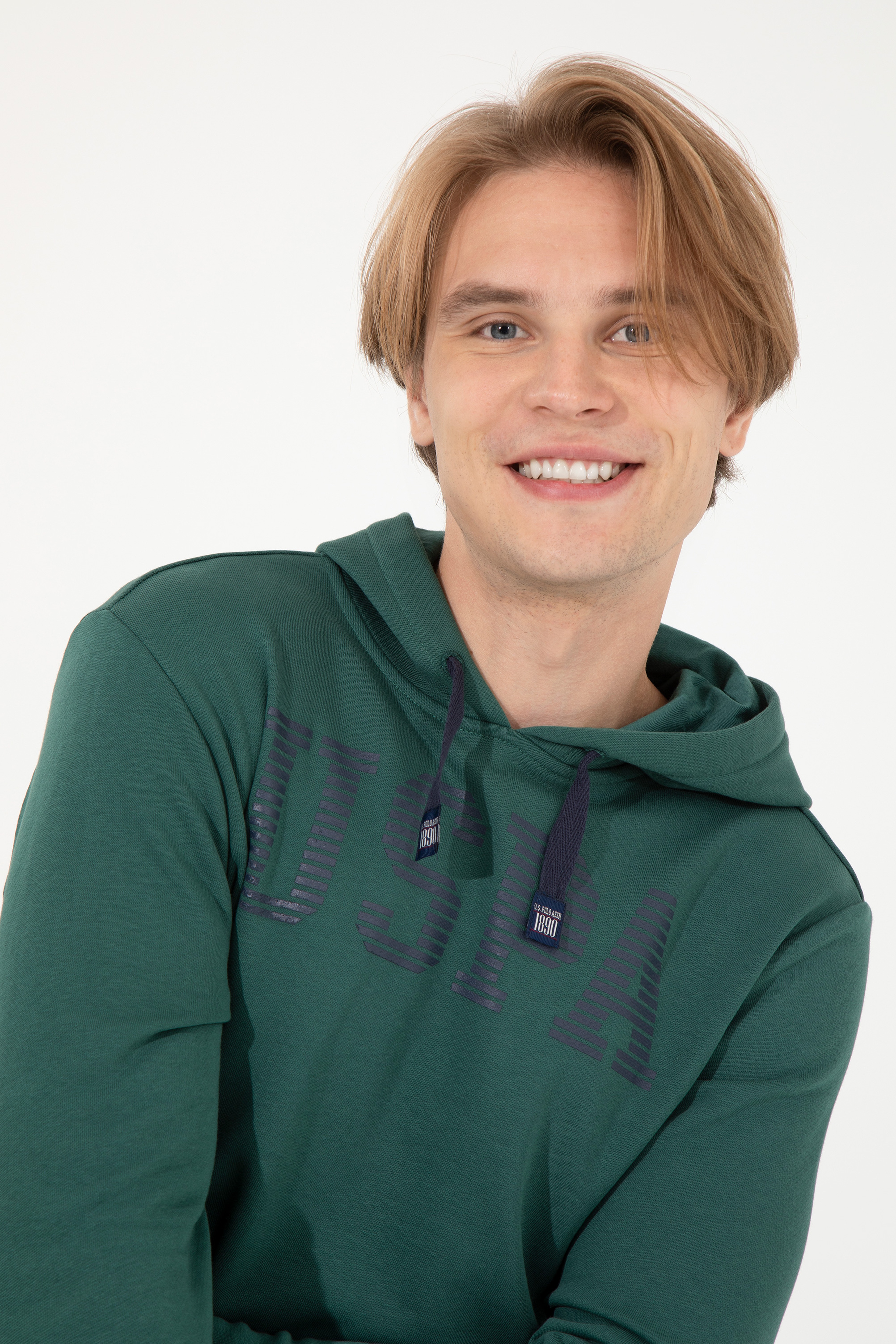 Erkek Yeşil Kapüşonlu Basic Sweatshirt