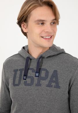 Erkek Antrasit Melanj Kapüşonlu Basic Sweatshirt - 50257164030