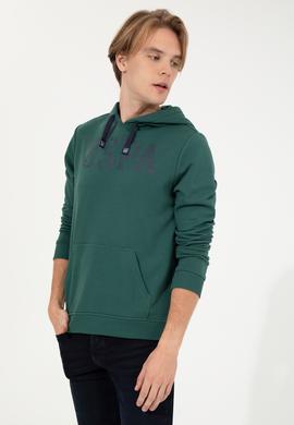 Erkek Yeşil Kapüşonlu Basic Sweatshirt - 50257164050