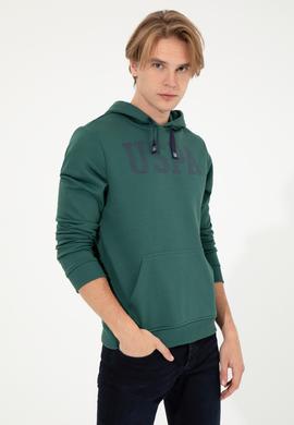 Erkek Yeşil Kapüşonlu Basic Sweatshirt - 50257164050