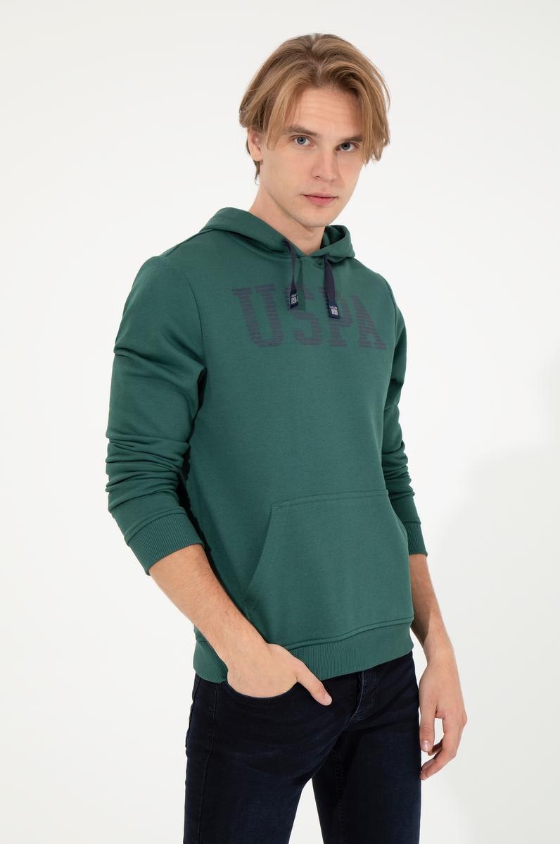 Erkek Yeşil Kapüşonlu Basic Sweatshirt