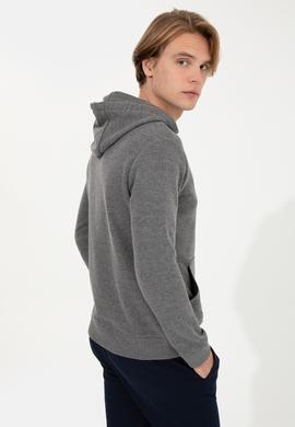 Erkek Antrasit Melanj Kapüşonlu Basic Sweatshirt - 50257164030