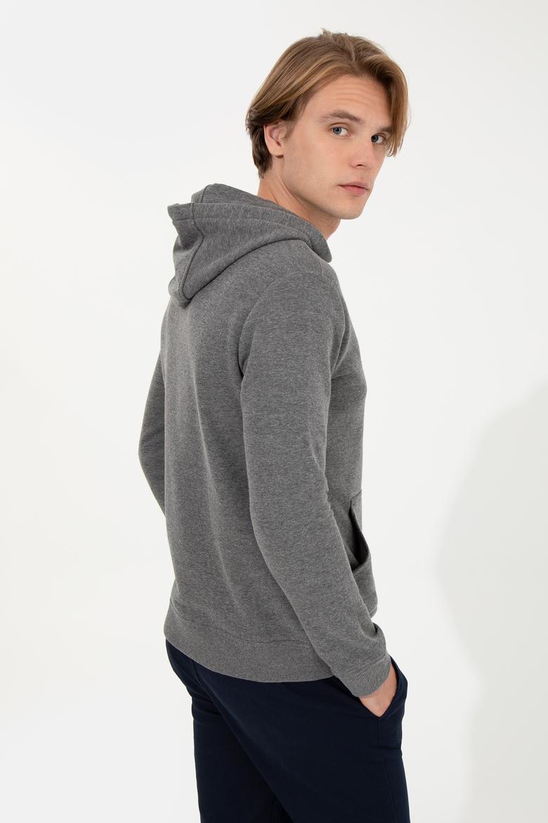 Erkek Antrasit Melanj Kapüşonlu Basic Sweatshirt - 50257164030